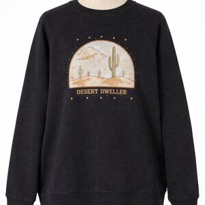 Zuni Desert Dweller Graphic Sweatshirt XL Black Western Cactus Boho Cozy Travel